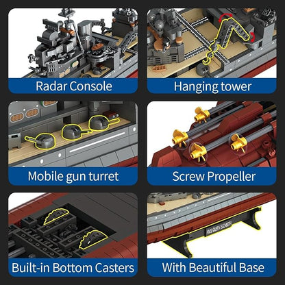 Military Series World War II Battleship Building Kit 2277 Pcs Queen Elizabeth Class Battleship Compatible with Lego Military Army Set Adults WW2 Gift Boat Building Block Teens 14+ Model Home Decor