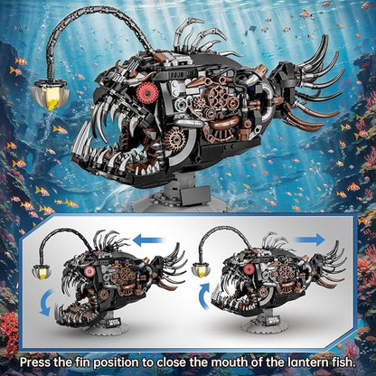 Mechanical Lantern Fish Building SetSea Animal Building Block ToyHome Decor Gift for for Adults and Kids 1038PCS ﻿