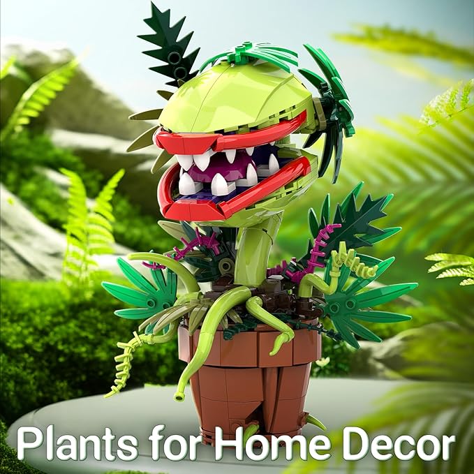 Audrey II Piranha Flower Building Blocks Set Cannibal Plants Building Set Openable Mouth Gift Toy Bonsai Plants Christmas Halloween Horror Decor Gifts for Adults