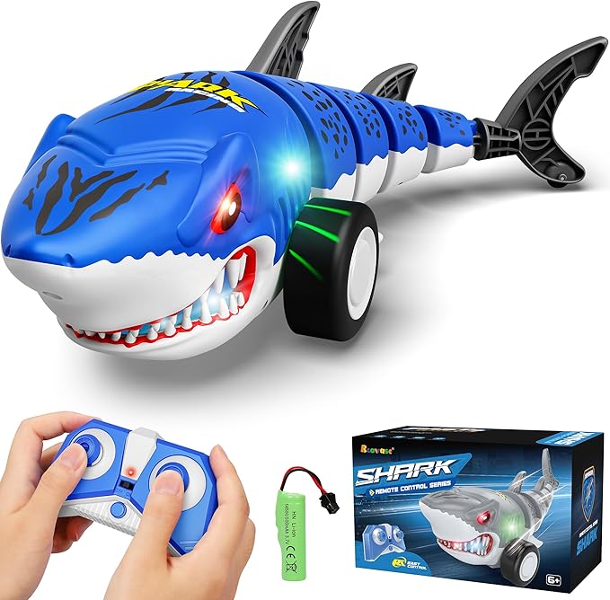 Remote Control Shark Car Toys for Kids2.4GHz RC Cars Simulation Shark with Cool Light 360° Stunt Drift &amp Most TerrainsOutdoor Toys for Birthday for 678910-12 Boys Girls