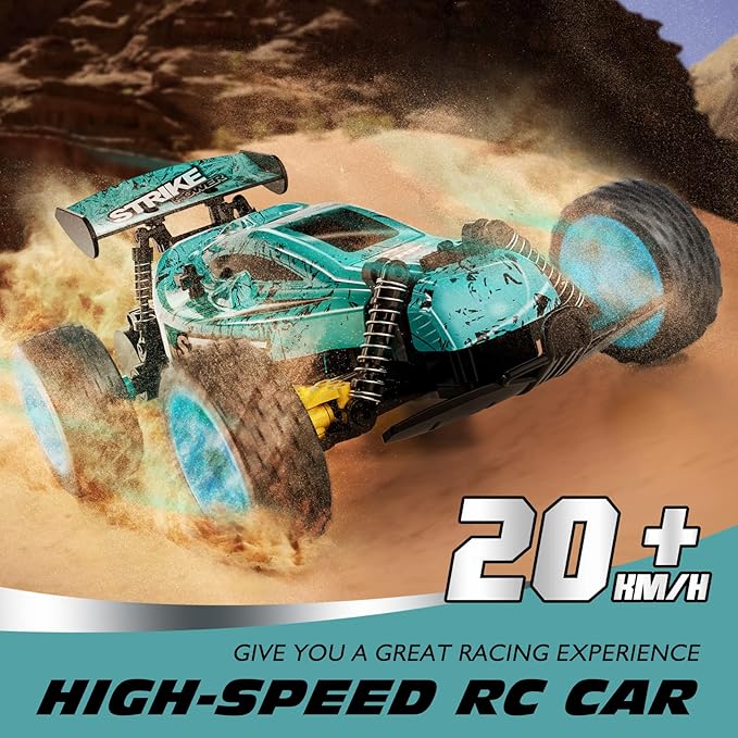 Tecnock RC Cars Remote Control Car for Kids 1:18 Scale 20 KM/H 2WD Offroad Buggy 2.4GHz RC Racing Car with USB-C Easy Charging &amp 50 Mins Playtime Toys Gifts for Boys &amp Girls