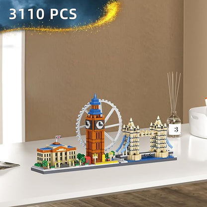 London Skyline Building Blocks Sets - 3110PCS Famous London Landmarks Architecture Toy Micro Mini Building Bricks Kit with London EyeBig BenWestminster PalaceTower Bridge for Adult STEM Gift
