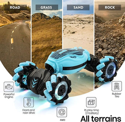 GILI Gesture Sensing RC Stunt Car - Hand Controlled Remote Control Twist Car for Boys Girls 6-12 4WD All Terrain Drift Toy 360° Flips Spring Break &amp Easter Birthday Gift for Kids Age 7 8 9 10 1