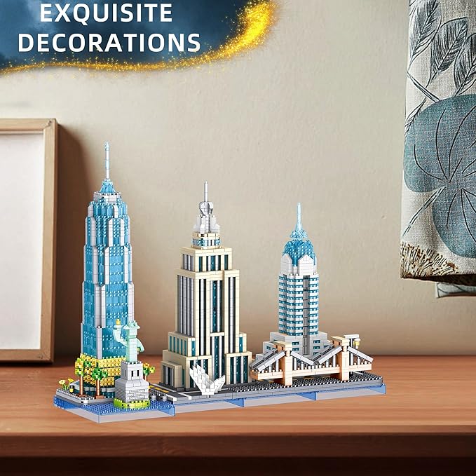 New York Skyline Micro Mini Building Blocks Set - 3262PCS Famous New York Landmarks Model Toys Building Bricks Kit for Adults Ideal Architecture Building Blocks Home&ampOffice Décor Gift(New York)