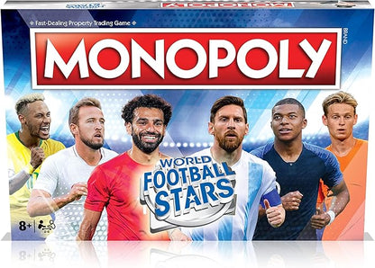 Winning Moves World Football Stars Monopoly Board Game Play with Cristiano Ronaldo Lionel Messi Harry Kane and Salah Gift for Ages 8 Plus Blue