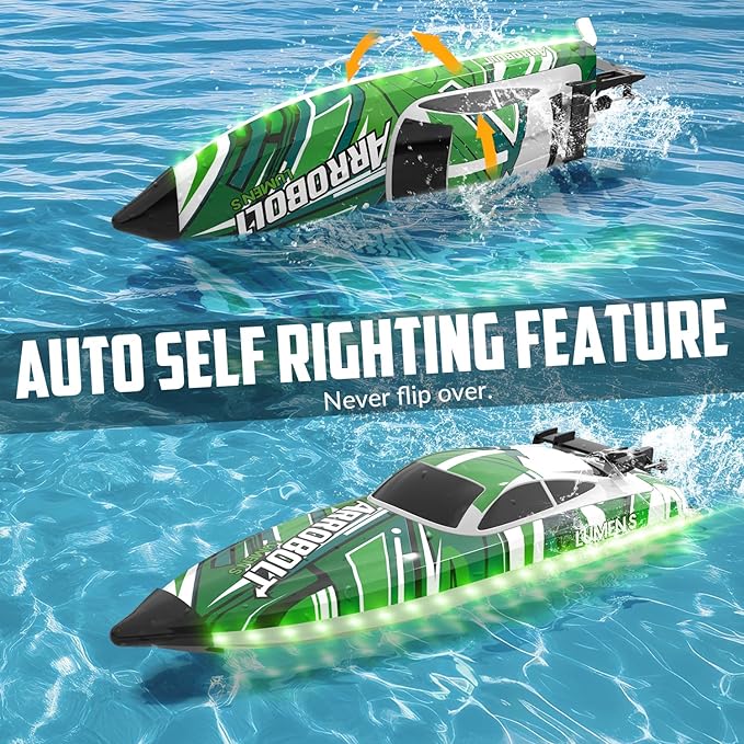 Brushless RC Boat - Remote Control Boats for Adults with LED Lights Racing Boats for Pool&ampLakes2.4GHz RC High Speeding Summer Water Toy (Green)