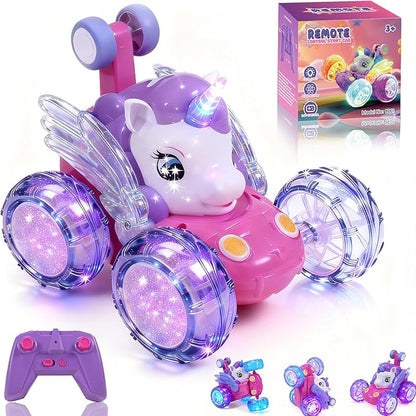Unicorn Toys RC Car for Girls 4-6 Beginner-Friendly Cute Remote Control Toy - High-Speed All-Terrain 360°Flips Stunt &amp Cool Blinky Lights Ideal Christmas Birthday Gift for Age 3 4 5 6 7 8 - Purlpl