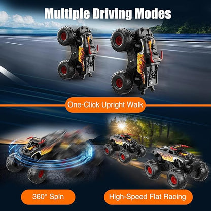 Remote Control Monster Truck Waterproof - 1:16 Scale RC Truck Rc Cars for Boys Age 8-12 Christmas Birthday Gifts 4WD All Terrain Off-Road Pickup Toys for 8 9 10 11 12 Year Old Black