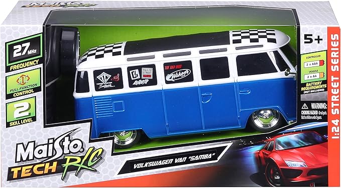 Maisto 1:24 RC VW Van Samba 2.4GHZ Remote Control Vehicle White/Blue (81529-00000009)