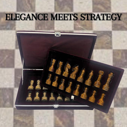 Handcrafted Premium Marble Chess Pieces Set – Elegant 32-Piece Replacement for 12-15 Inch Chess Boards Storage Box (Multi and Coral)