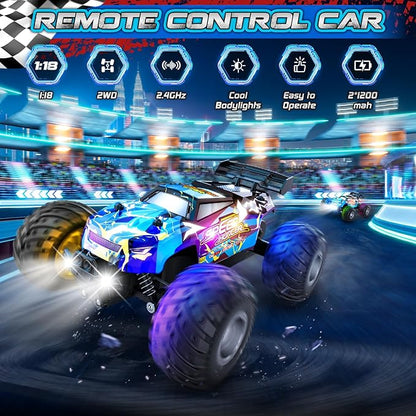 Remote Control Car 2WD Off-Road Rc Truck 20 KM/H All-Terrain RC Cars with Headlights &amp Body Lights 2.4GHz 2 Batteries Remote Control Car for Boys 4-7 8-12 Gift Toys for Boys Girls