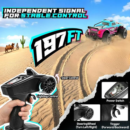 Remote Control Car 2WD Off-Road RC Cars 20 KM/H All-Terrain Rc Truck with Colorful LED Lights 2.4GHz 1/20 Remote Control Car for Boys 4-7 8-12 RC Gift Toys for Adults Girls