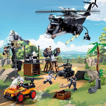 City SWAT Building Set - 7 Minifigures Helicopter Police Car &amp 830 Pieces - Compatible with Lego City Police Station - Gift for Boys &amp Girls Aged 6+