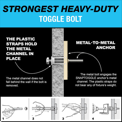 TOGGLER SNAPTOGGLE BB Toggle Anchor with Bolts, Zinc-Plated Steel Channel, Made in US, 3/8" to 3-5/8" Grip Range, for 1/4"-20 UNC Fastener Size (Pack of 10)