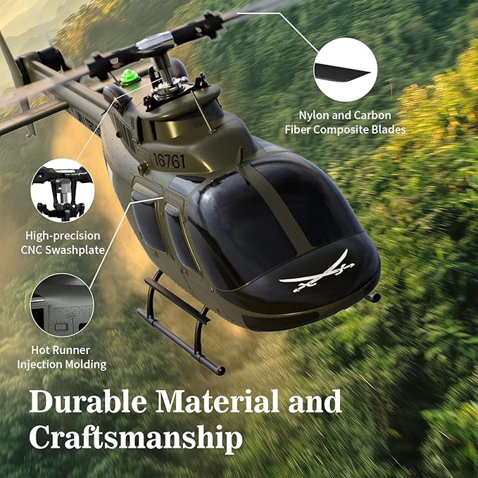 Carmanon Ultra-high Simulated RC Helicopter - 27:1 Scale Model Collectable Remote Control Helicopter with Auto-Hover for Adults Beginners Bell OH-58