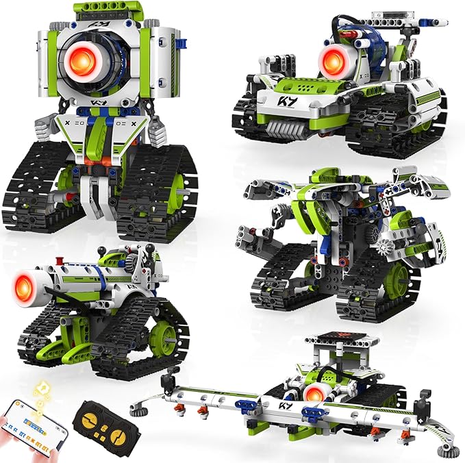 Robot Building Kit with APP/Remote Control STEM Gifts for Boys Age 6-16Technic Coding Robotic Toys for Kids Birthday Buildable 5in1 Models with 337+ Pieces