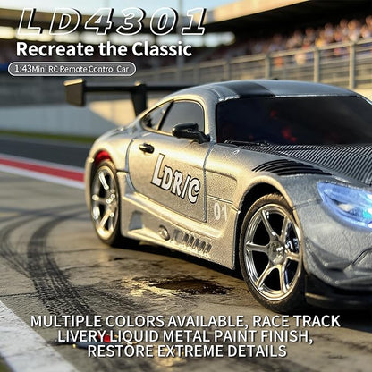 LDRC LD4301 1:43 Scale RC Drift Mini Car 2.4G Remote Control Car with Alloy Shell Built-in Gyroscope Mini Desktop Racing Vehicle for Indoor/Outdoor Play (Silvery)