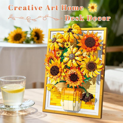 Lodikisbay Sunflower Frame Building Set Botanical Collection for Adult Wall Art Building Blocks Set Compatible with Lego Collectible Art Building Block Kit for Home Decor (1011PCS)