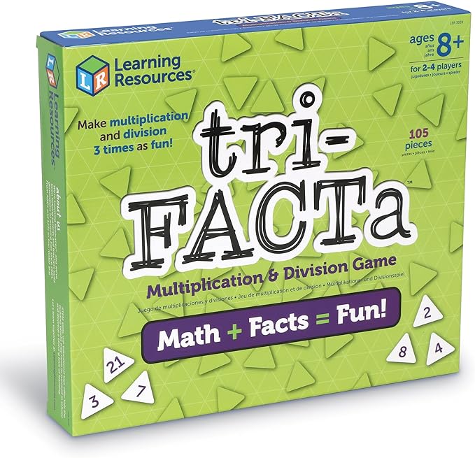 Learning Resources Tri-FACTa Multiplication &amp Division Game - Math Manipulatives Kid Montessori Board Games Classroom Must Haves STEM Number Cards Critical Thinking Back to School Kids Gifts