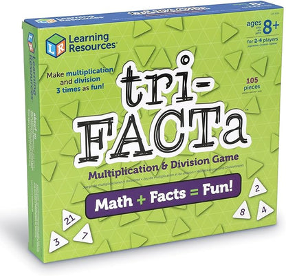 Learning Resources Tri-FACTa Multiplication &amp Division Game - Math Manipulatives Kid Montessori Board Games Classroom Must Haves STEM Number Cards Critical Thinking Back to School Kids Gifts