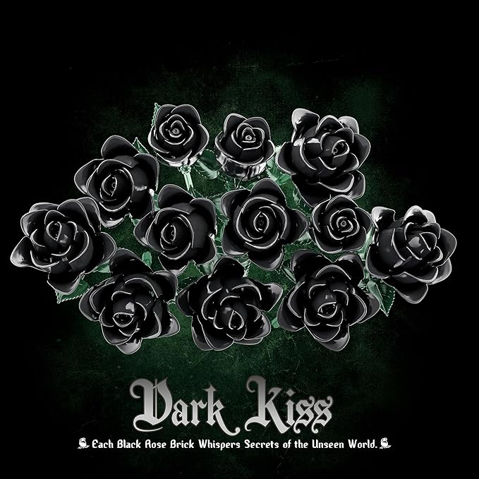 Gothic Black Rose Building Blocks Set - 585 PCS Dark Romance DIY Artificial Flowers Luxury Home Decor for Valentine's Day/Birthday Elegant Gift for Women &amp DIY Enthusiasts