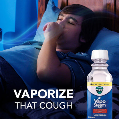 Vicks VapoSteam Medicated Liquid with Camphor, a Cough Suppressant, Helps Relieve Coughing, for Use in Vicks Vaporizers and Humidifiers, 8 Oz