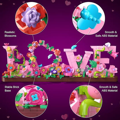 Flower Building Set for Love 791PCS DIY Romantic Floral Brick Kit Graduation Gift School Desk Decor Room Decoration Just Gift for Aged 6+ Kids Girls &amp Adults