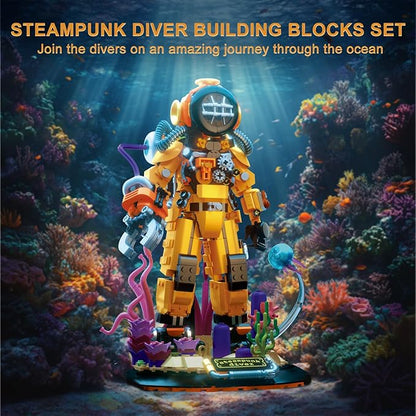 Steampunk Diver Building Set for Adults Deep Sea Diving Explorer Model Cool Diver Robot Collectible Display Model Creative Building Toy Gifts (1287 Pieces