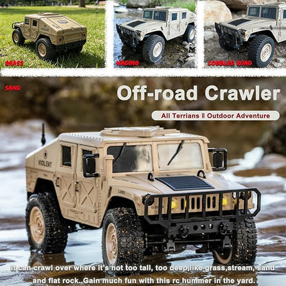 Skymaker RC Military Truck Humvee 2.4Ghz Remote Control Truck 4WD RC Hummer with Winch &amp Machine Gun Khaki