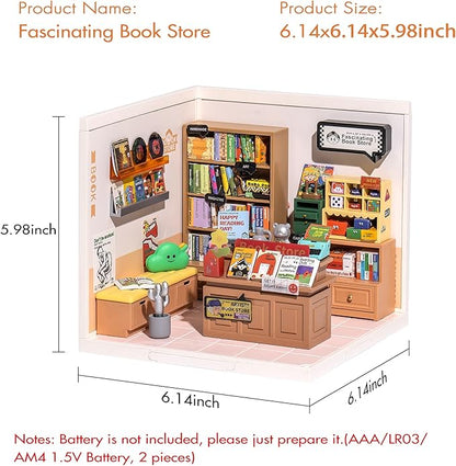 Rolife LED Building Blocks for Adults1:24 Toy Building SetsModel Building Kits for Kids Ages 8-12-15DIY Miniature Dollhouse Kits for AdultsHobbies for Women Men (3.Fascinating Book Store)