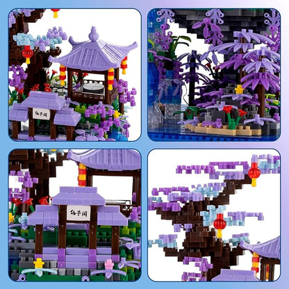 Peach Blossom Pond Building Blocks SetBuilding Blocks Set Gifts for Adults and Kids Micro Bricks Cherry Blossom Tree House Kit with LED Light and Display Box（2500+Pieces）
