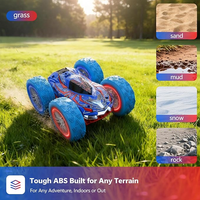 RC Cars Spider Toys for Kids 4-12 4WD Remote Control Car Spider Toy Gift Double Sided Stunt Car With LED Lights 2.4GHz 360° Flip &amp Spin/Rotation 60 Mins Playtime Gift for Kids Boys Beginners