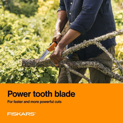 Fiskars Folding Hand Saw, 7" Pruning Saw with Power Tooth Blade with Triple Ground Teeth that Powers Through Wood Faster, Soft Grip Handle