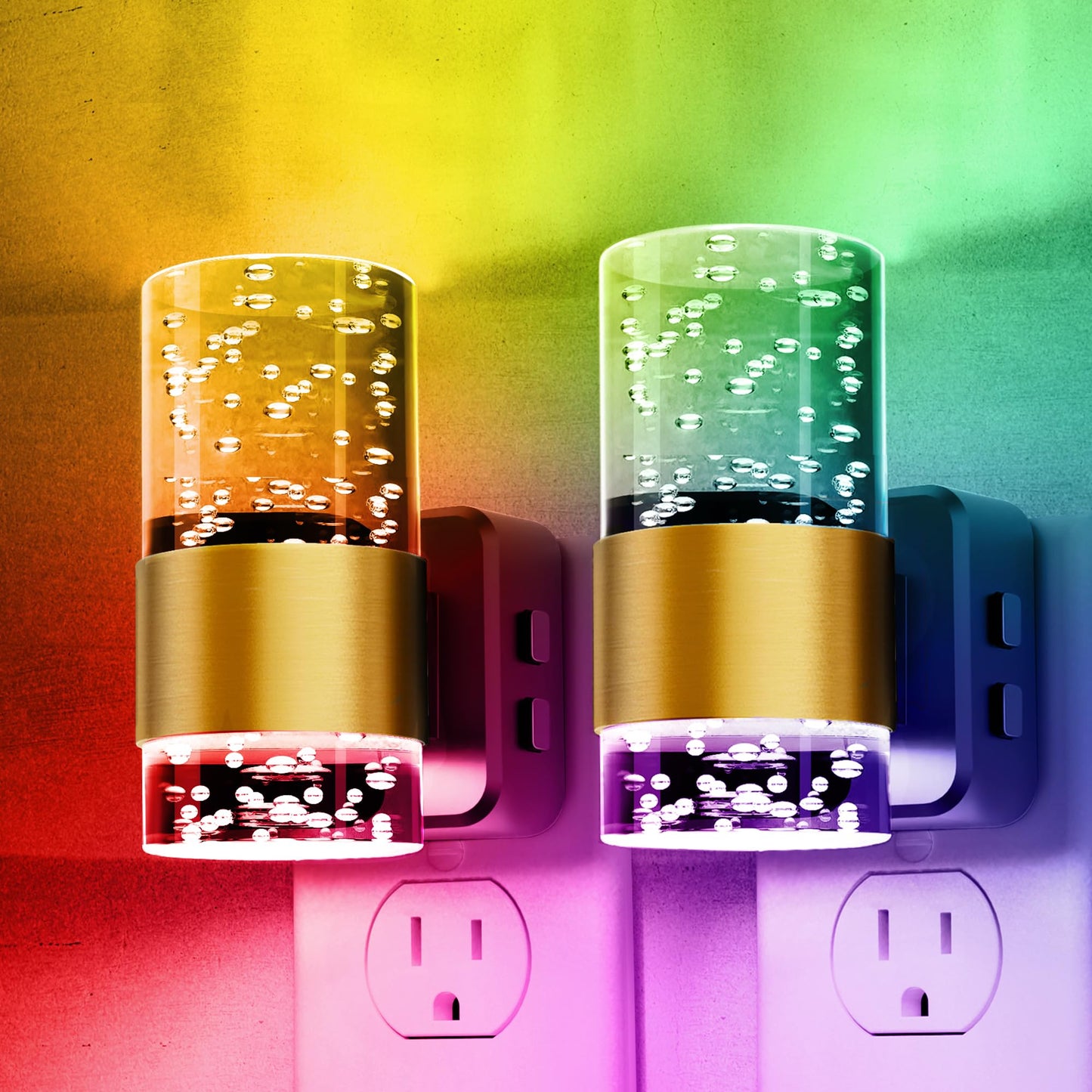 Night lights plug into wall, Color Changing Night Light with Rotatable Plug, Dusk to Dawn Light Sensor and Adjustable Brightness, Elegant Design Night Light for Kids Bedroom,Bathroom, 2 Pack