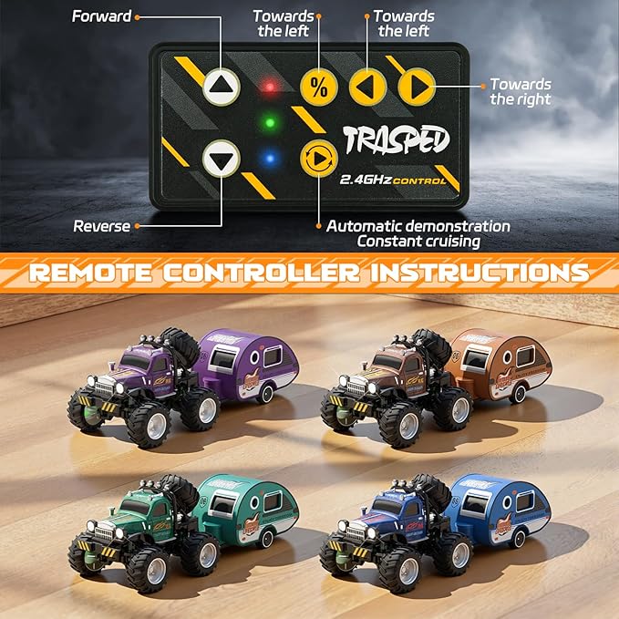 Snugzy Mini RC Car 1:64 Scale RC Truck for Kids with Trailer 2.4Ghz Remote Control Rechargeable RC Cars Toy Gifts for Boys Girls Adult (Brown)