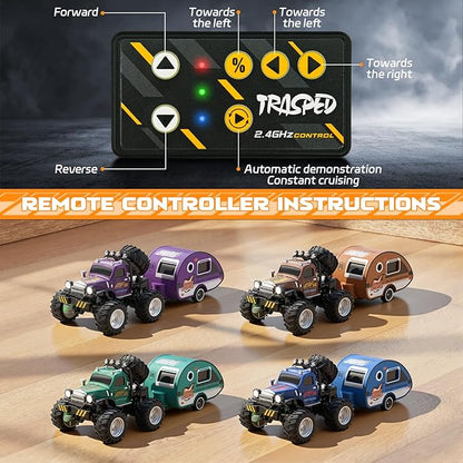 Snugzy Kids Mini RC Car 1:64 Scale RC Truck with Trailer 2.4Ghz Remote Control Rechargeable RC Cars Toy Gifts for Boys Girls (Green)