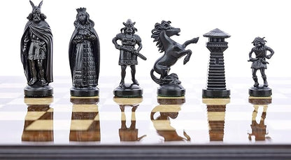 Viking Chess Set - Chess Board B/W- Size 173 + Viking Chess Pieces 375 B/W