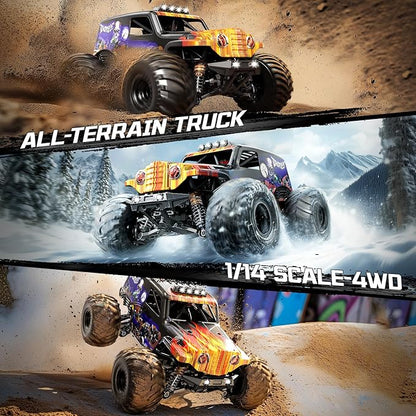 1/14 Brushless RC Cars for Adults Max 42mph Oil Shock Absorber Electric 4WD High-Speed Off-Road RC Car Remote Control Car for Adults RC Truck with Two 3S LiPo Batteries 1200 mAh