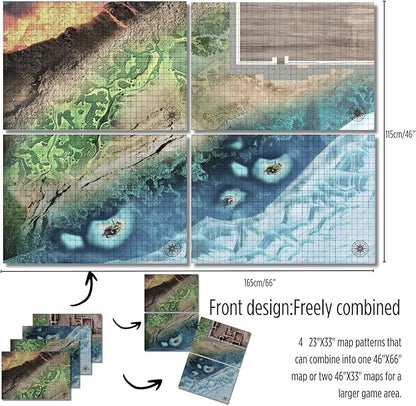 iPEAU|DND Map Starter Set Tabletop Mat 4 Dry Erase Boards 23×33 with 1 Grid&ampHex RPG Battle Mat for Dungeon and Dragons Accessory Pathfinder&amp Warhammer Reusable Flexible GM Layout System Acce