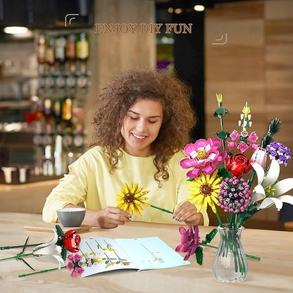 Utbttor Flowers Bouquet Building Set Flower Botanical Collection Building Kit Toys Office Home Decoration Valentine Day Birthday Mother's Day for Him and Her Kids Adults(No Vase)-699Pcs