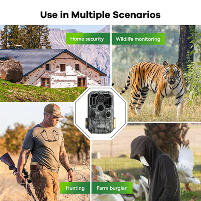 DEATTI Trail Camera 48MP 4K Game Camera with 8 Batteries 32GB SD Card,WiFi Bluetooth Connection,Trail Cameras with Night Vision Motion Activated Waterproof for Wildlife Deer Outdoor 0.1s Trigger Time