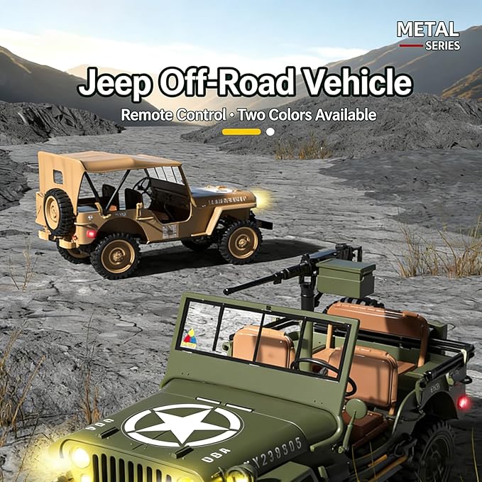 1:14 Scale Military Remote Control Car RC Crawler 2.4G 4WD Off Road Jeep RC Truck with LED Lights and Sound Effects Rock Climbing Vehicle for Adults (Green 2 Batteries)
