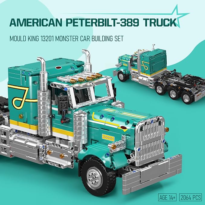 Mould King 13201 Semi Truck Building Set APP &amp RC Control Mobile Tow Truck Model Kit Assembly STEM Trailer Vehicle Building Block Set Collectible Gift for Adult Teens(2064+ Psc)