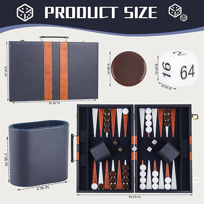 Froggod 15 inch Backgammon Sets for Adults - Classic Board Game for Adults - Portable Travel Backgammon Set for 2 Players - Perfect Adult Board Games for Gifts &amp Family Fun(Blue)