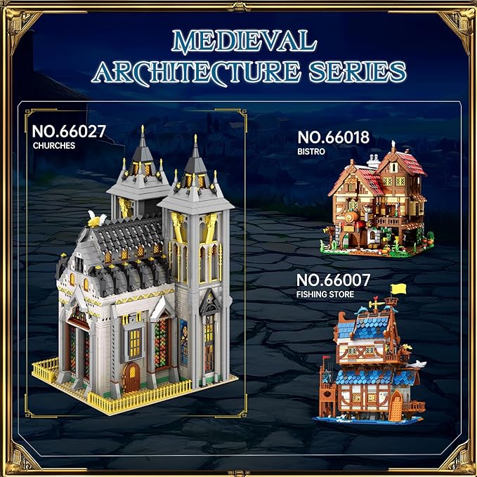 Reobrix Medieval Castle Building Block Set with LightArchitectural Model Kit 66027European Century ChurchConstruction Model for Adult and Teens Age of 14+Home DecorationIdea Art Gift3183 PCS