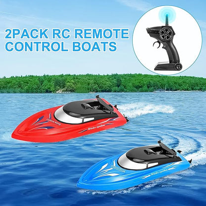 2PACK RC BoatRemote Control Boats for Kids and Adults10km/H 2.4G High Speed Remote Control BoatFast RC Boats for Pools and Lakes with 4 Rechargeable Battery.(Blue+Red)
