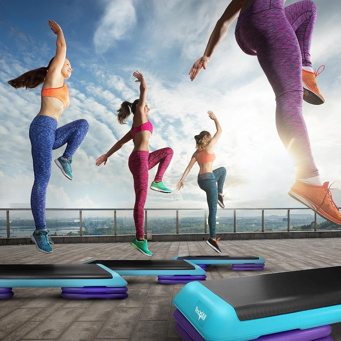 Yes4All Adjustable Workout Aerobic Exercise Step Platform Health Club Size with 4 Adjustable Risers Included and Extra Risers Options