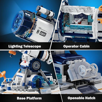 JMBricklayer Space Telescope Building Sets for Adults Cool Space Planet Building Toys with Lights 70009 Space Exploration Telescope Model Kits for Adult Ideal Gift for Space Lovers Kid 14+(995PCS)