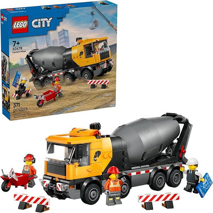 LEGO City Cement Mixer Truck Building Toy for Boys &amp Girls Ages 7+ - Pretend Play Construction Toy W/Rotating Drum &amp 3 Worker Minifigures - Gift Idea for Birthdays - 60478