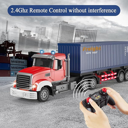 Mostop RC Semi Truck with Trailer - 22.5 Inch Remote Control Semi Truck Toy for Kids 1:24 Scale Container Truck with 2 Batteries Carrier Van Transport Vehicle with LED Light &amp MusicGreat Gift
